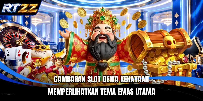 Gambaran Slot Dewa Kekayaan memperlihatkan tema emas utama
